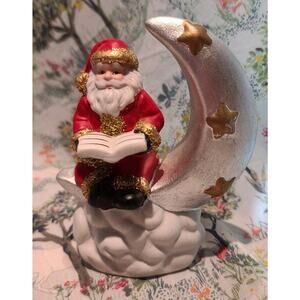 Santa On Crescent Moon Reading A Book Christmas Decor